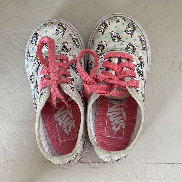 Vans I Love Unicorns Shoes Sneakers Toddler Girls Size 7 White Pink Rainbows - Picture 4 of 7
